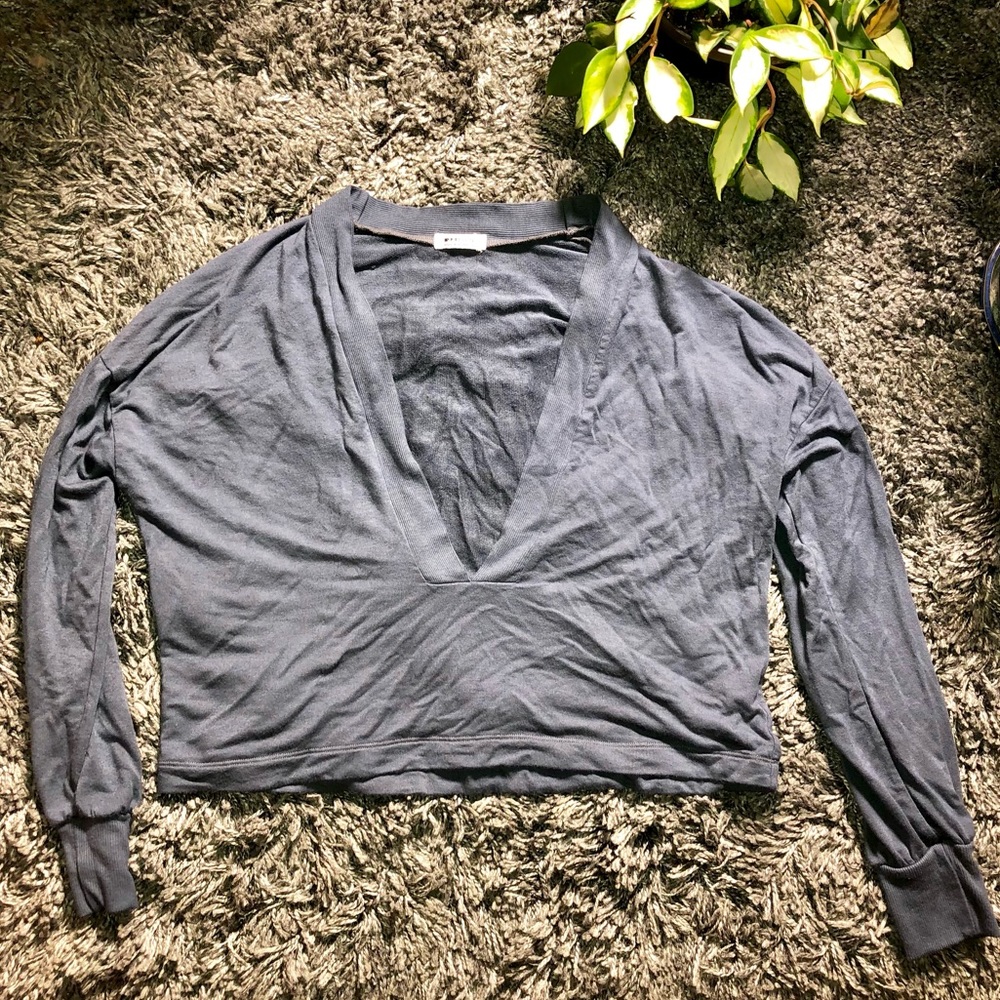 LA Made Blue Deep V Neck Cropped Sweater